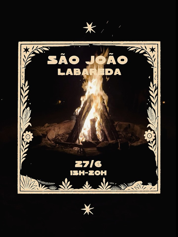Poster Sao Joao Labareda com fogueira em estilo xilogravura